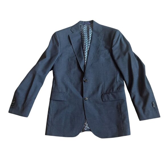Ted Baker Endurance Navy Blue Check Print Blazer Jacket Designer Size 38R Men's - Picture 1 of 13